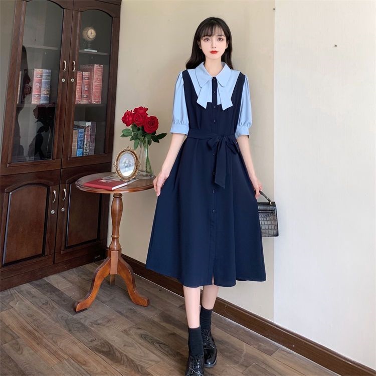 Đầm Giả Hai Mảnh Phong Cách retro Mùa Thu 2023 Cho Nữ Sinh Trung Học