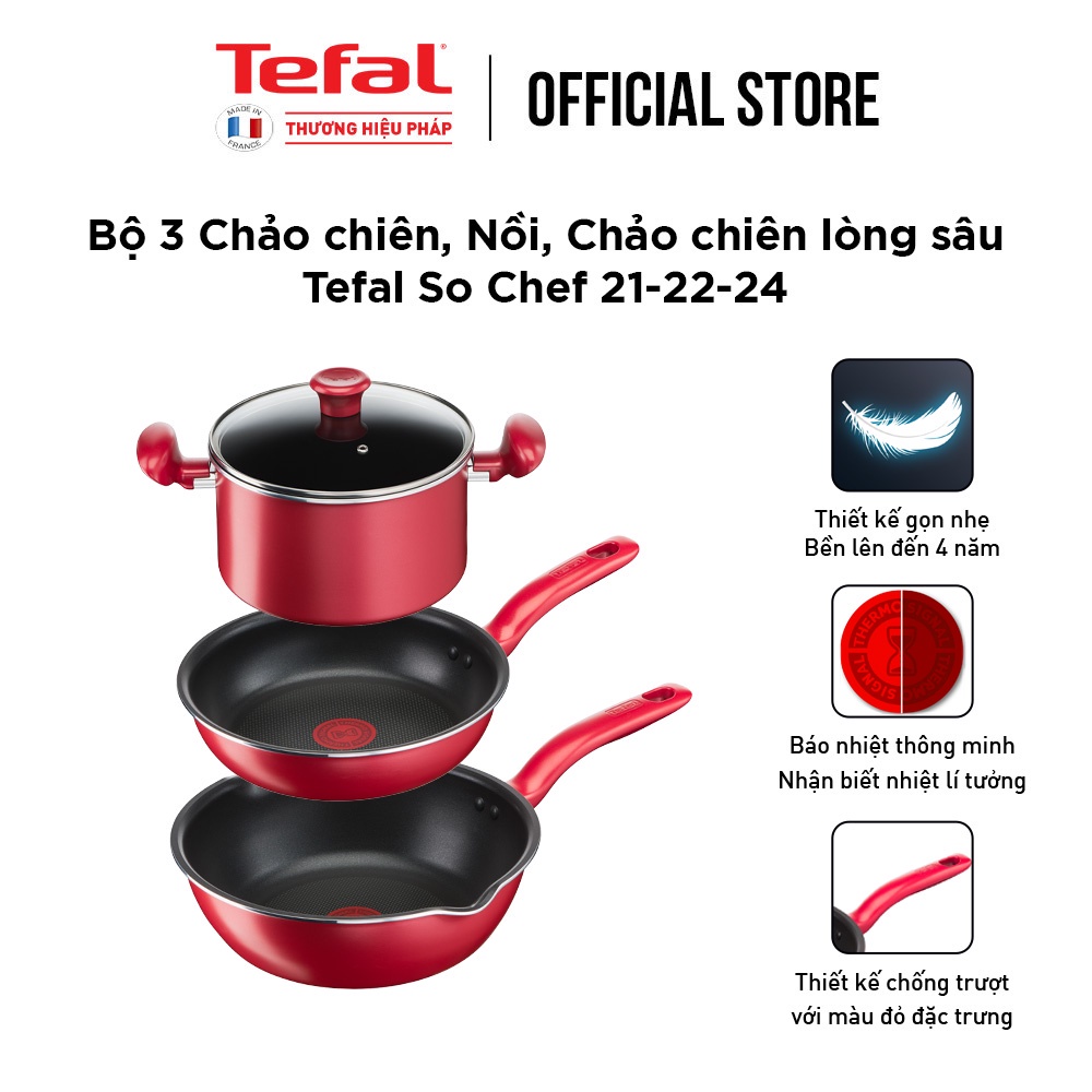 Combo Tefal So Chef Chảo chiên 21cm &amp; Nồi 22cm &amp; Chảo chiên sâu lòng 24cm