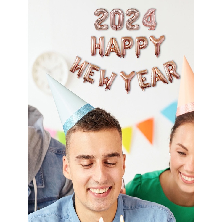 Bong Bóng Lá Nhôm Hình Chữ hello 2024 Dùng Trang Trí Tiệc Năm Mới 2024