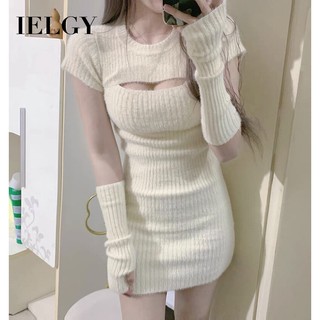 Váy lông cừu dệt kim Ielgy Nữ gợi cảm Slim-fit