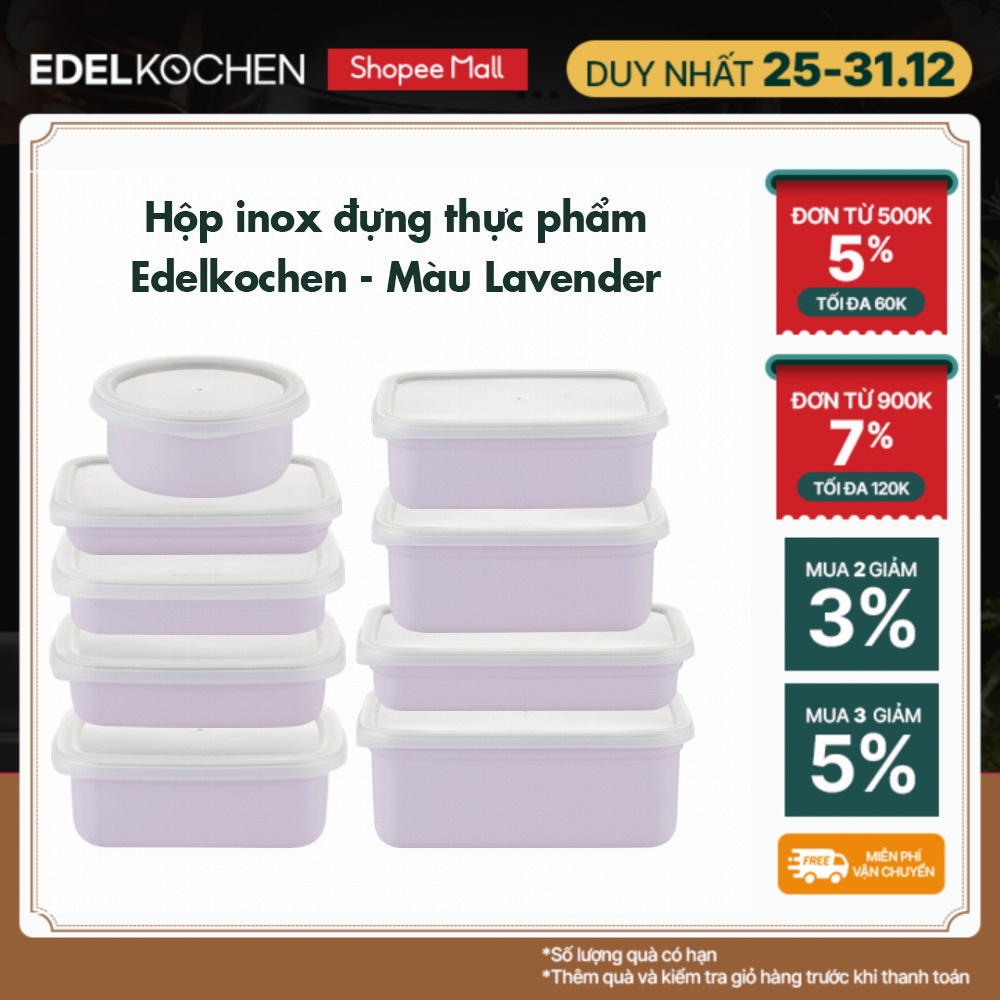 Hộp đựng thực phẩm, trữ đông inox 304 Edelkochen Edellock Collection – Màu Lavendar