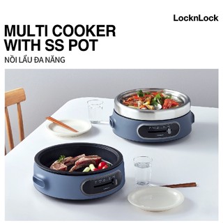 Nồi điện đa năng EJP542NVY Multi Cooker LocknLock Nướng và nấu Lẩu 4L màu xanh navy Happy Mall