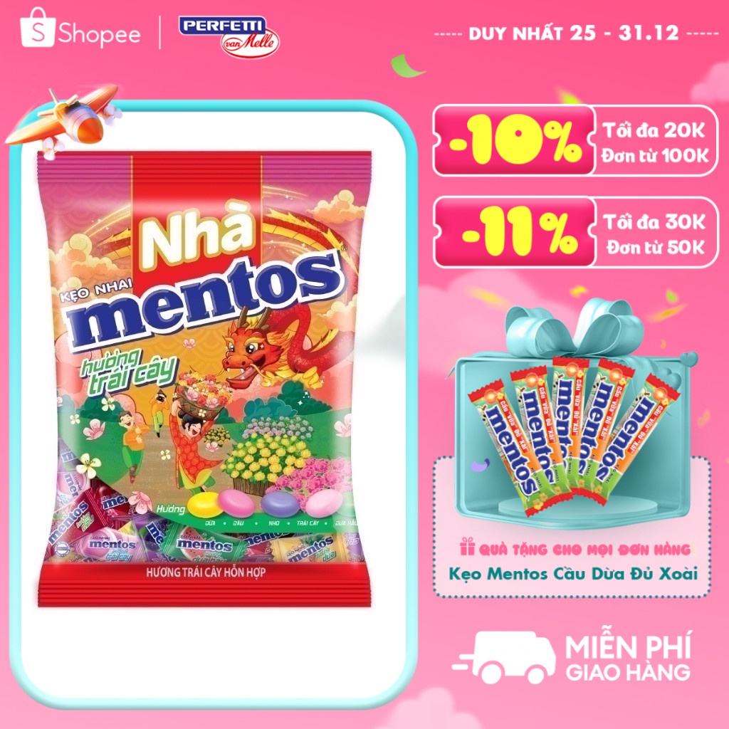 Kẹo nhai Mentos Hương Trái Cây Hỗn Hợp (Túi 1kg - 371 viên)