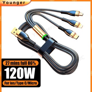 Cáp sạc nhanh 120w 3 trong 1 6a chất lượng cao cho điện thoại android ios type c
