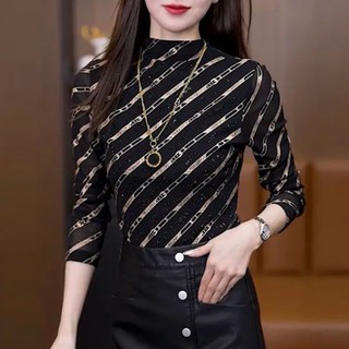 Áo Thun Tay Dài Cổ Cao Phong Cách Hàn Quốc Thời Trang Thu Đông Cho Nữ