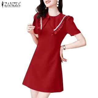 Zanzea Đầm Nữ Ngắn Tay Cổ Tròn Thời Trang Hàn