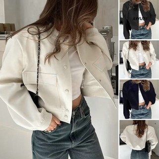 Áo Khoác Cardigan Tay Dài Cổ Tròn Màu Trơn Cài Khuy Phối Túi Co Giãn Thời Trang Xuân Thu Cho Nữ