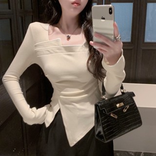 Áo coquette tay dài Áo brandy Áo Kiểu Nữ Áo Thun Tay Dài Cổ Vuông Thiết Kế Độc Đáo Thời Trang Thu Đông Cho Nữ