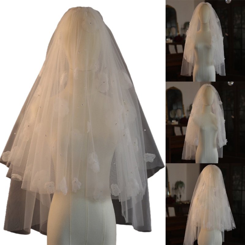 WIT Hoa Cô Gái Veil Ngọc Trai Hoa Tóc Cưới Headpeice Trắng Sheer Head Covering