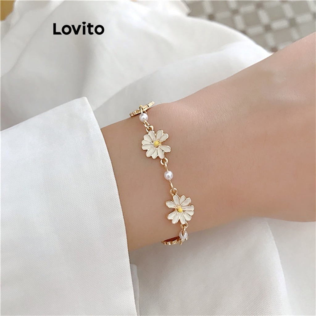 Lovito Vòng tay hoa thông thường cho nữ LNA28122 (Trắng)