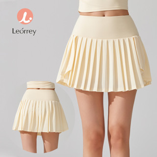 Leorrey-Váy tennis yoga chữ A cạp cao xếp ly thời trang co giãn ngắn trượt tập thể dục