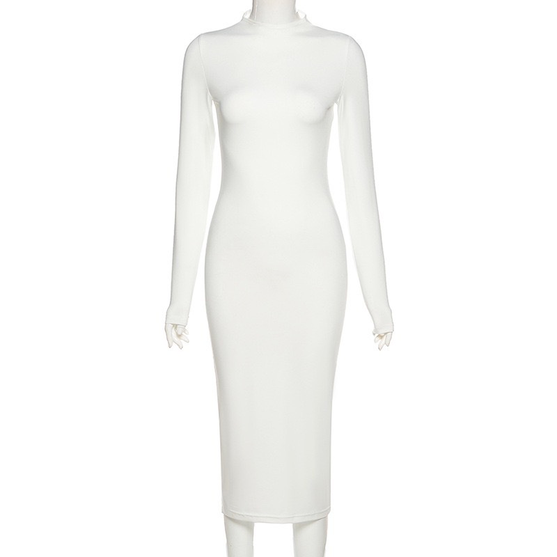 Đầm Body Tay Dài Màu Trơn Thiết Kế Ôm Sát Tôn Dáng