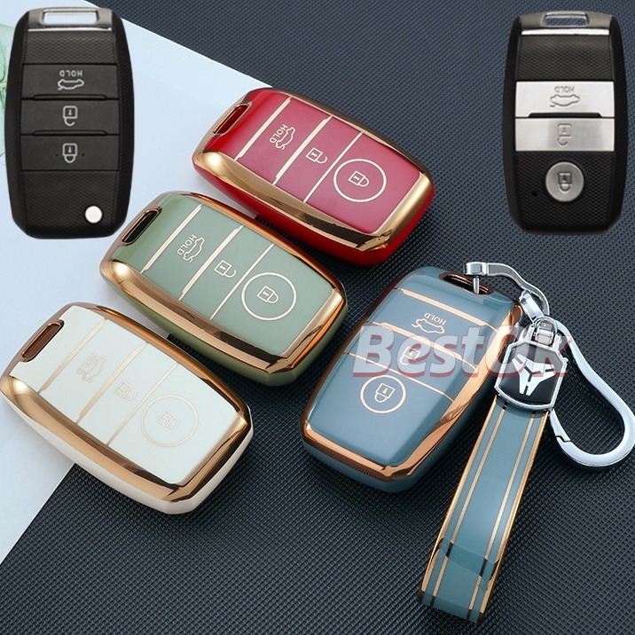 3 buttonstpu gold edge car key cover case with keychain for kia k3 k4 k5 kx3 kx57 shell
