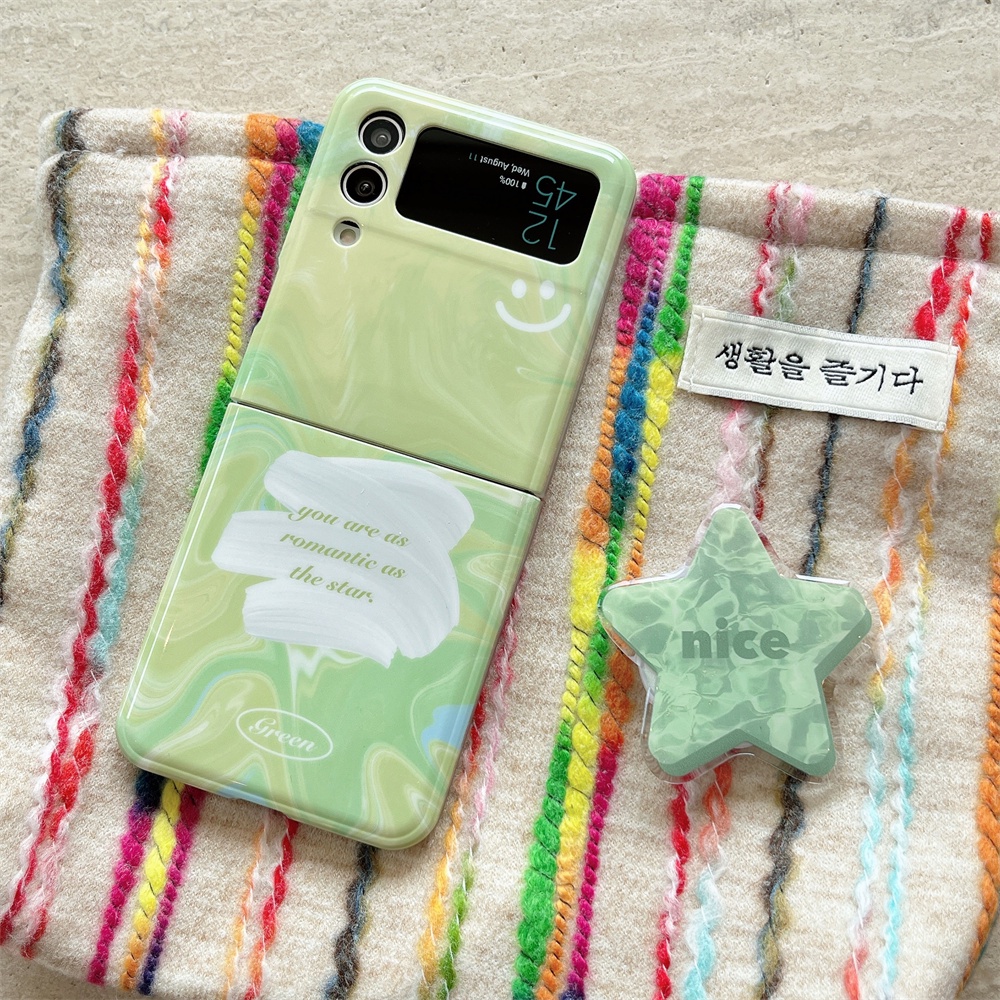 Điện Thoại Bao Da Viền Dẻo Họa Tiết Chữ graffiti Màu Xanh Lá Ngọc Thời Trang Cho samsung galaxy z flip 5 4 3 5g z flip5 zflip3 zflip4 Vỏ