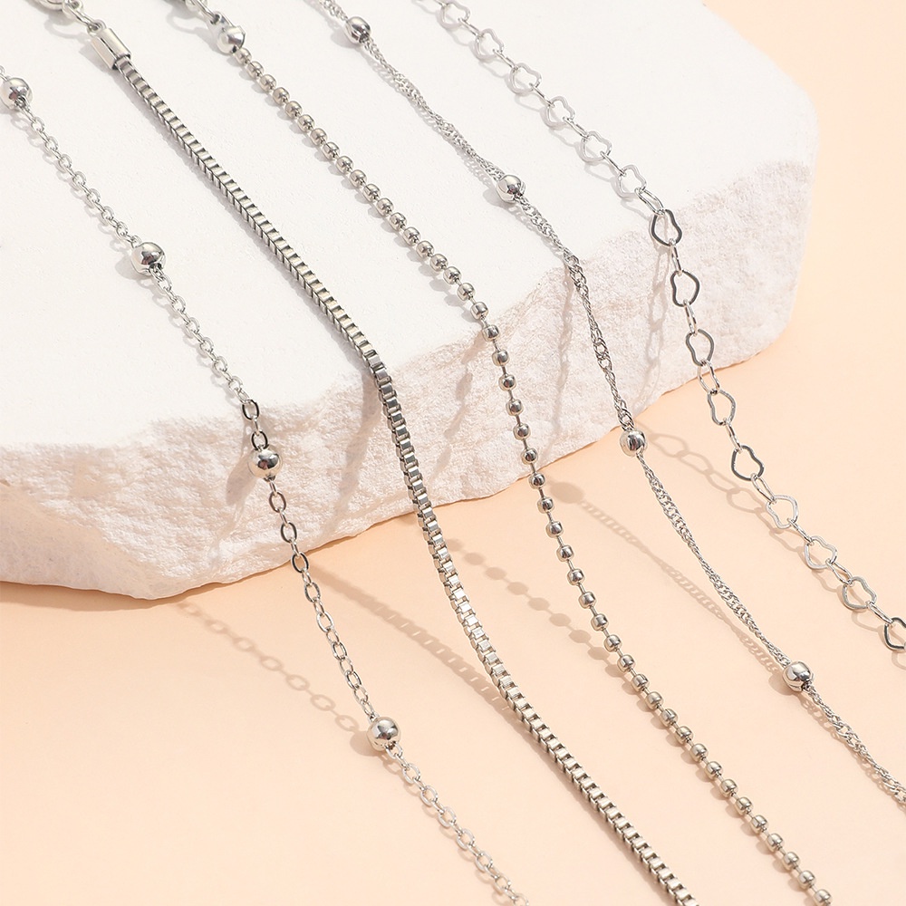 Set 5 Vòng Tay Nhiều Lớp Mặt Hình Trái Tim Màu Vàng / Bạc Thanh Lịch Cho Nữ