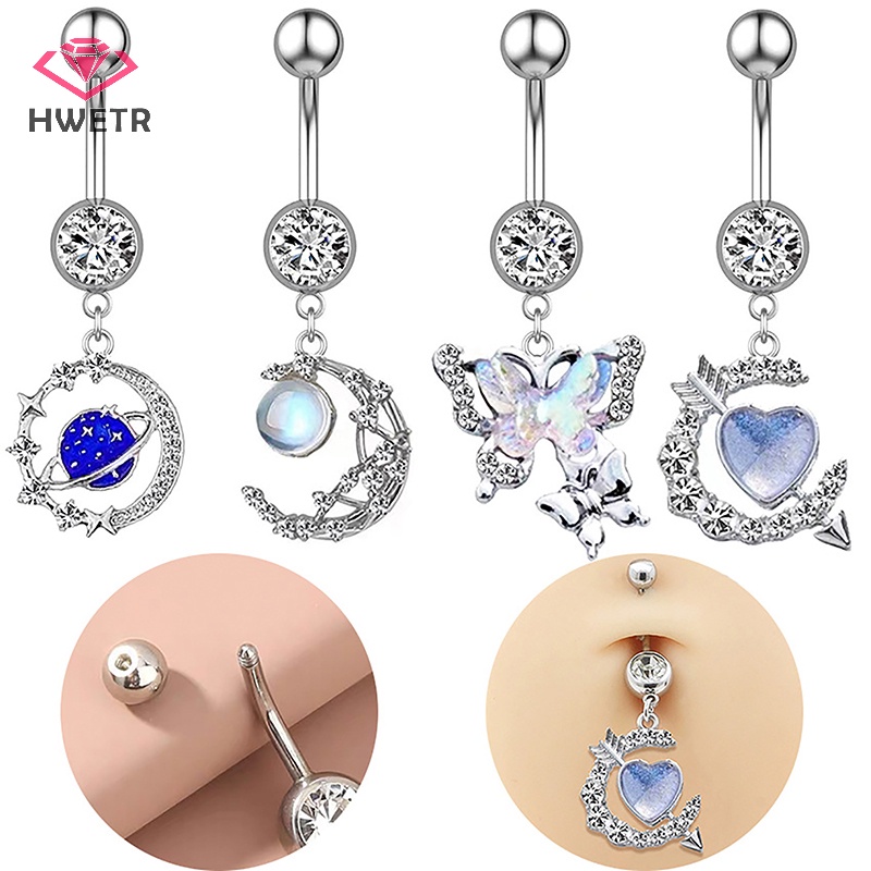 Khuyên Rốn Thép Không Gỉ Hình Trái Tim Đính Đá zircon Mới