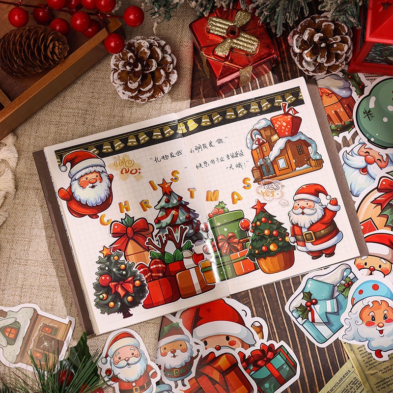 Bộ 50 sticker Dán Trang Trí Giáng Sinh Hình Ông Già Noel Hoạt Hình diy