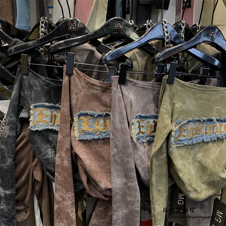 Áo Thun denim Thêu Chữ Thời Trang Mùa Thu Hàn Quốc 2023 Dành Cho Nữ