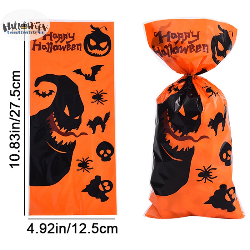 Tri Set 50 Túi Đựng Kẹo halloween 12.5 X 27.5cm Có Dây Ruy Băng Trang Trí halloween