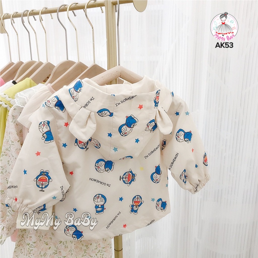 Áo khoác dù Doremon 2 túi phía trước, chun bo tay nhẹ nón tai gấu