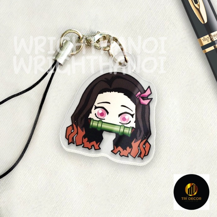 Móc treo điện thoại, dây đeo điện thoại, móc khóa acrylic Kimetsu no Yaiba Nezuko anime chibi cute trang trí ba lô