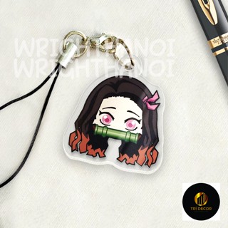 Móc treo điện thoại, dây đeo điện thoại, móc khóa acrylic Kimetsu no Yaiba Nezuko anime chibi cute trang trí ba lô