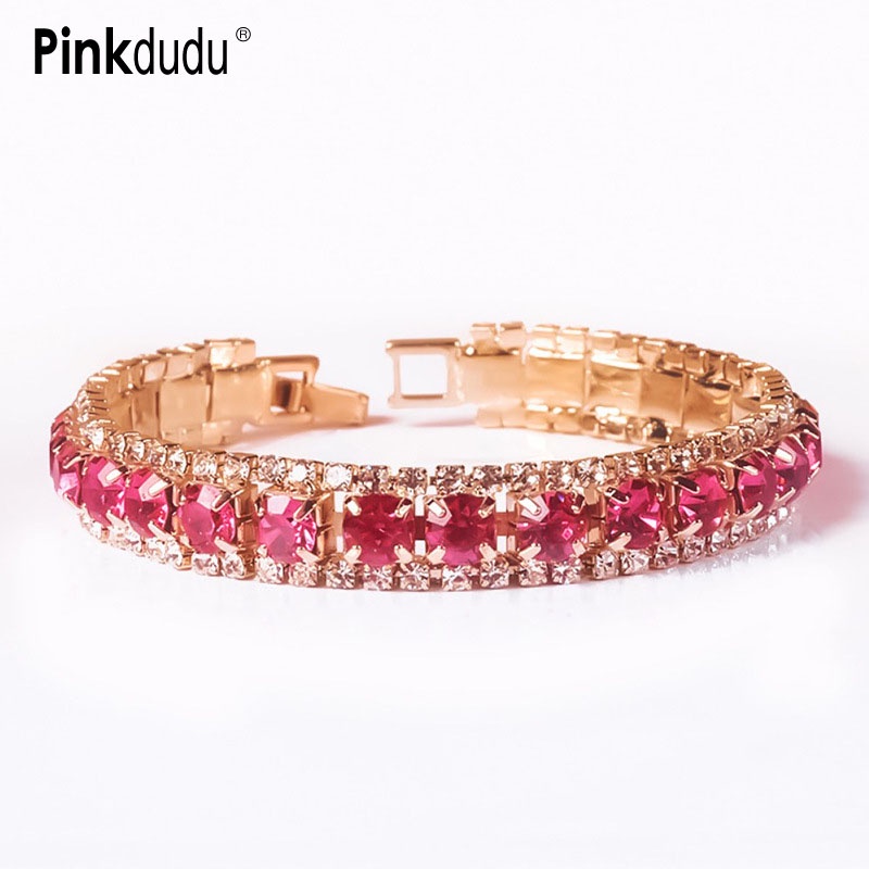 Pinkdudu Vòng Tay Kim Loại Đính Đá zircon Hồng Lấp Lánh Thời Trang Lãng Mạn pd1564