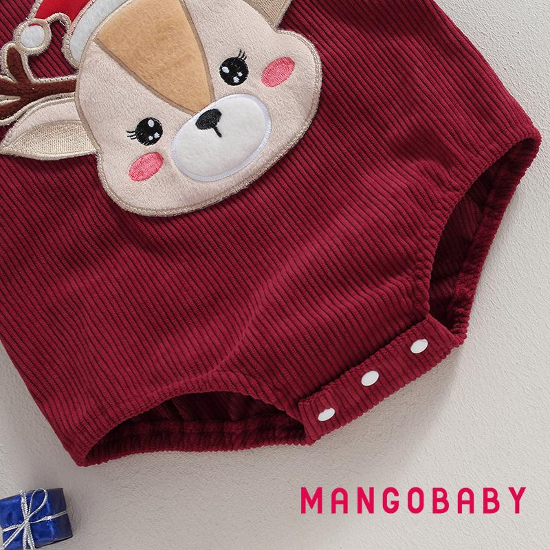 Bộ Áo Liền Quần Bằng Vải Nhung Kẻ Không Tay Thêu Hình Tuần Lộc Giáng Sinh Dành Cho Bé