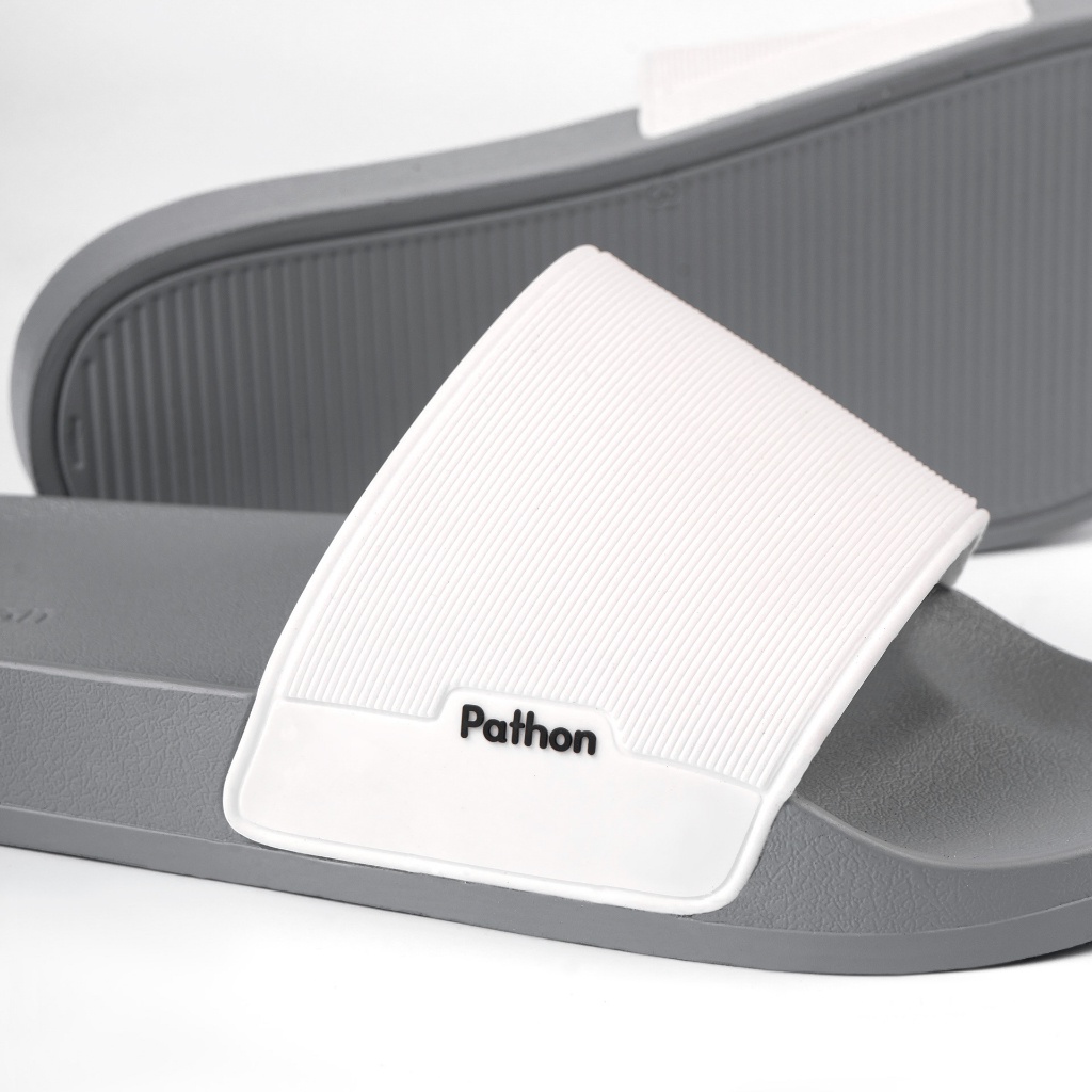 Dép nam nữ quai ngang slipper Pathon PVC và đế PU xám quai trắng Mẫu SD64