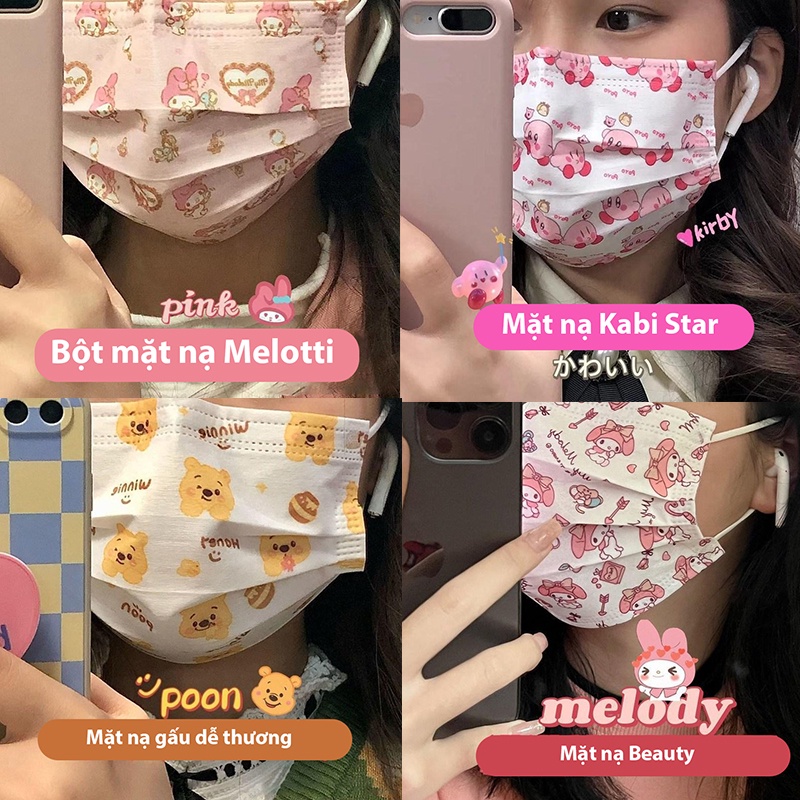 Sanrio Khẩu Trang Ba Lớp Thoáng Khí Họa Tiết Hoạt Hình Dễ Thương