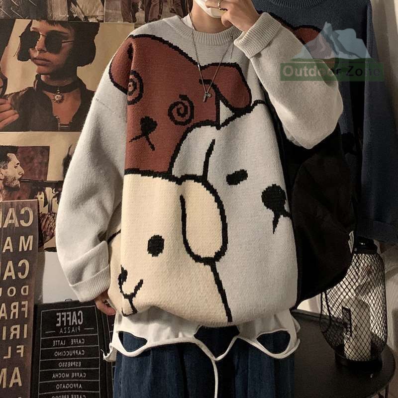 Áo sweater Đen Tay Dài Dáng Rộng In Hình Gấu Thời Trang Thu Đông Cho Nam