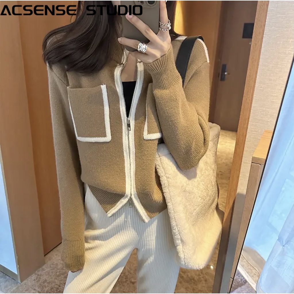 ACSENSE STUDIO Áo khoác dạ áo dạ tweed cardigan nữ Xu hướng xu hướng Đơn giản INS WMY23907R337Z230913