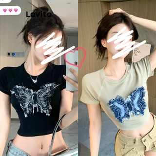 Áo thun Lovito họa tiết bươm bướm dễ thương cho nữ LNA25036