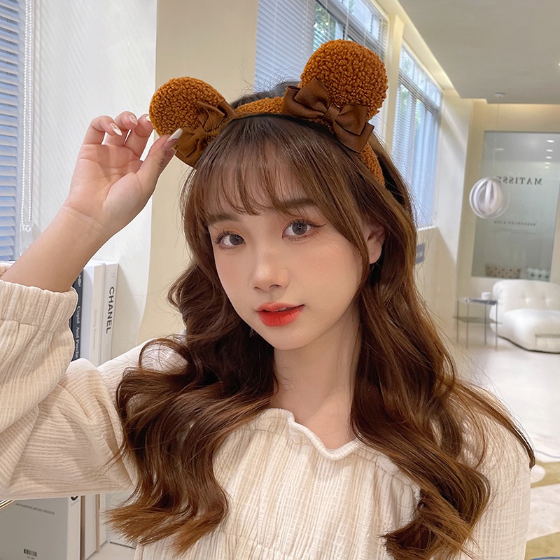 Băng đô cài tóc rửa mặt Tai Gấu Bằng Vải Bông Co Giãn Chống Trượt Dễ Thương Phong Cách Hàn Quốc