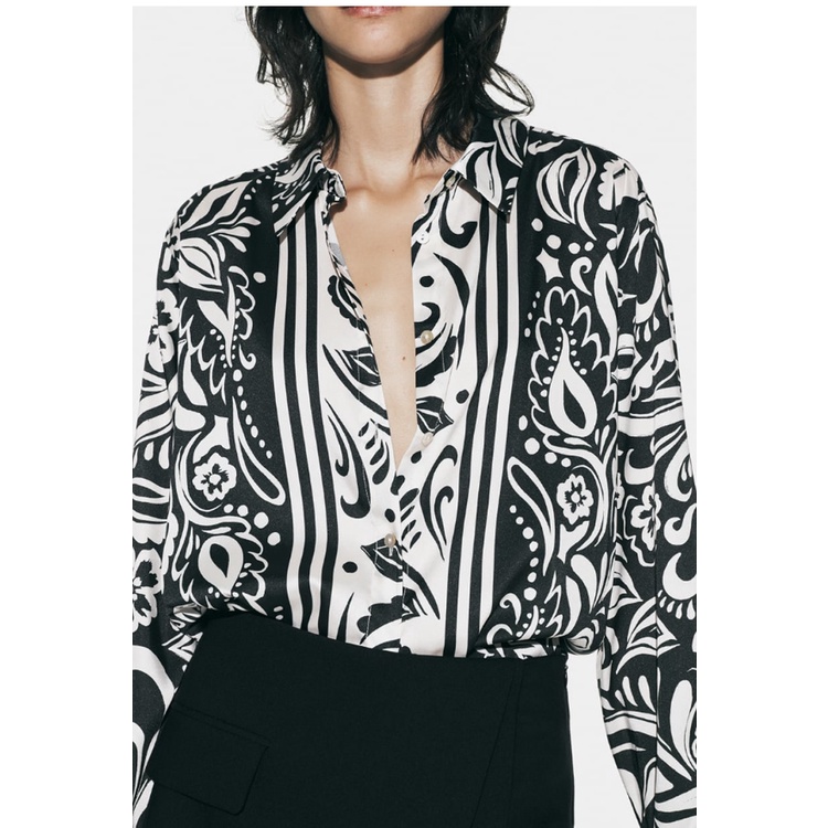 Zara Áo Sơ Mi Vải Lụa satin In Họa Tiết Thời Trang Thanh Lịch Cho Nữ3666168