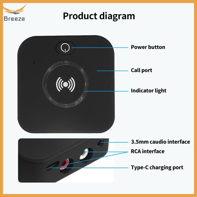 Bộ Thu Phát bluetooth 5.0 2 Trong 1 aux 2 rca Không Dây 3.5mm