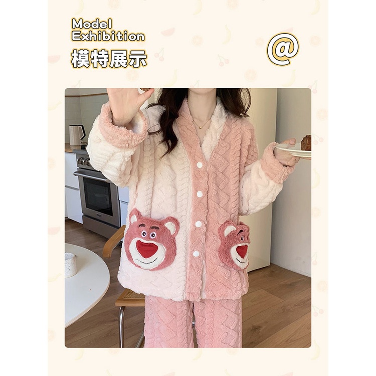 Disney Bộ Đồ Ngủ Lông Cừu San Hô Dày Dặn In Hoạt Hình Toy Story Dễ Thương Thời Trang Mùa Đông Cho Nữ