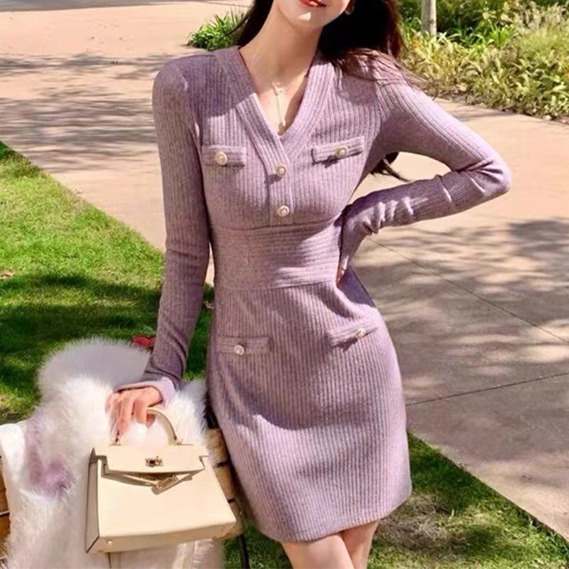 Áo sweater Dệt Kim Cổ Chữ v Dáng Ôm Thời Trang Thu Đông Pháp 2023