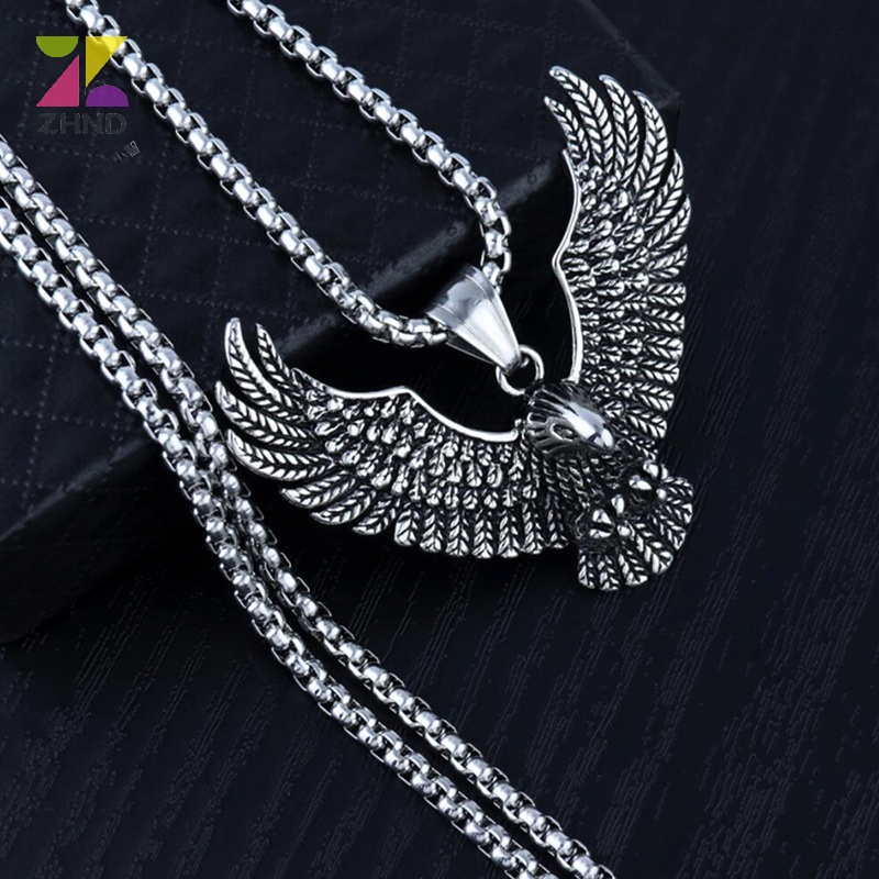 Zhuzhengde Vòng cổ Mặt Đại Bàng Bằng Thép Không Gỉ Phong Cách vintage Cho Nam