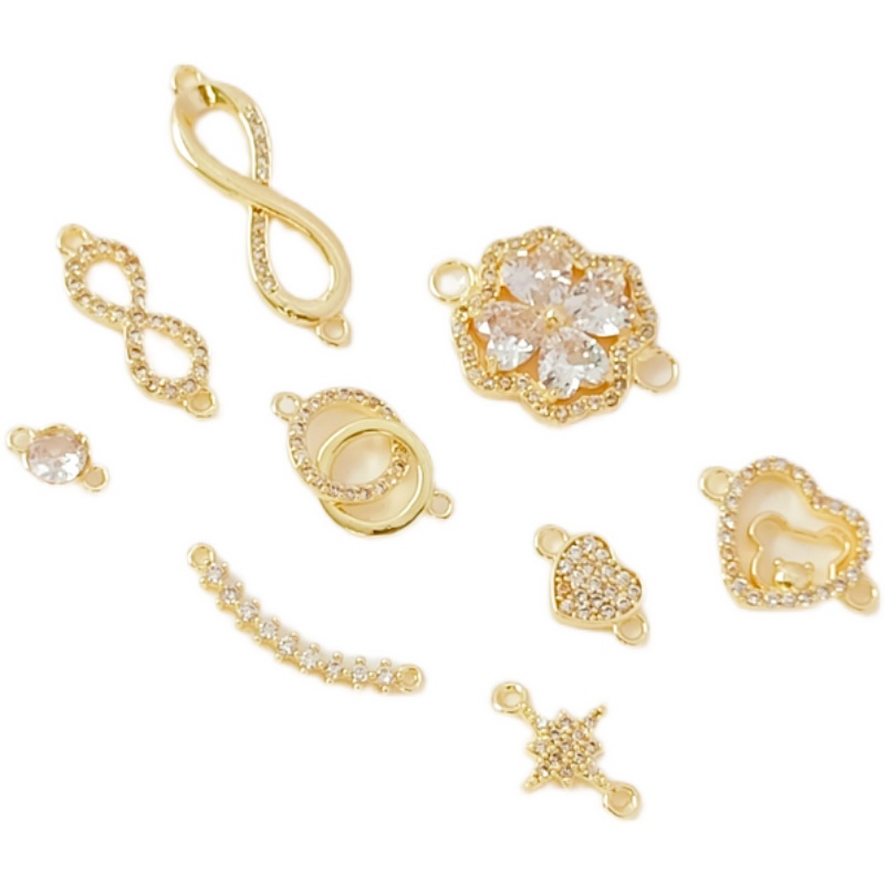 Mặt Dây Chuyền Hình Cỏ Bốn Lá / Trái Tim Khảm Đá Zircon Màu Vàng 14k Làm Trang Sức Thủ Công diy