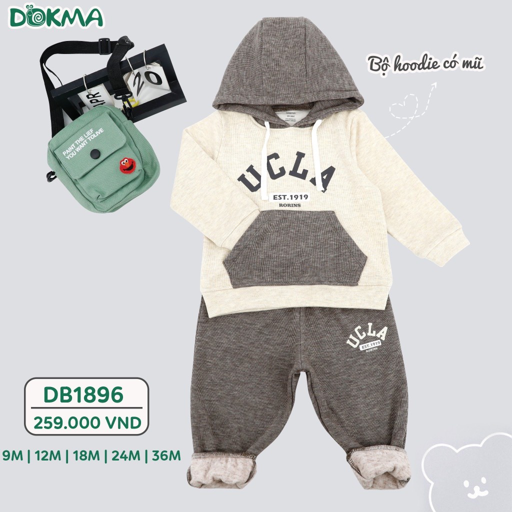 Bộ hoodie Dokma dài tay nỉ nhung cho bé