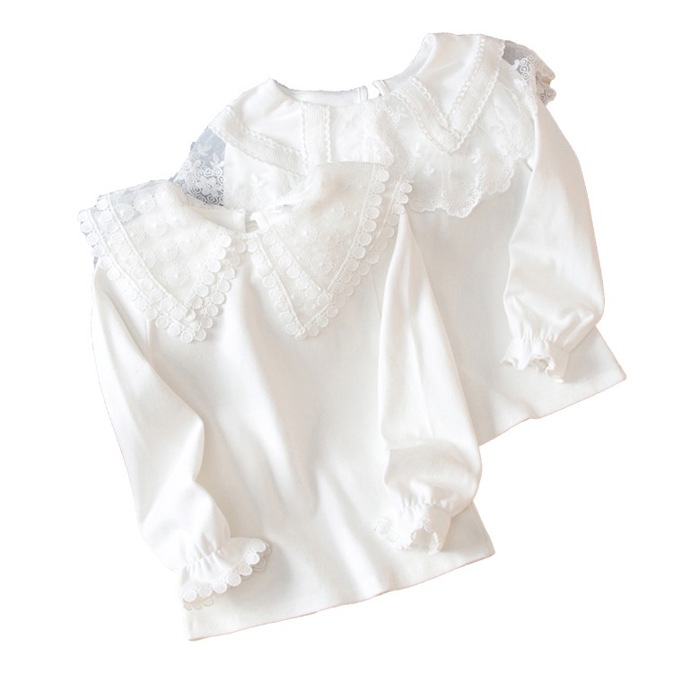 Áo Ren Trắng Cổ Búp Bê Cho Bé Gái