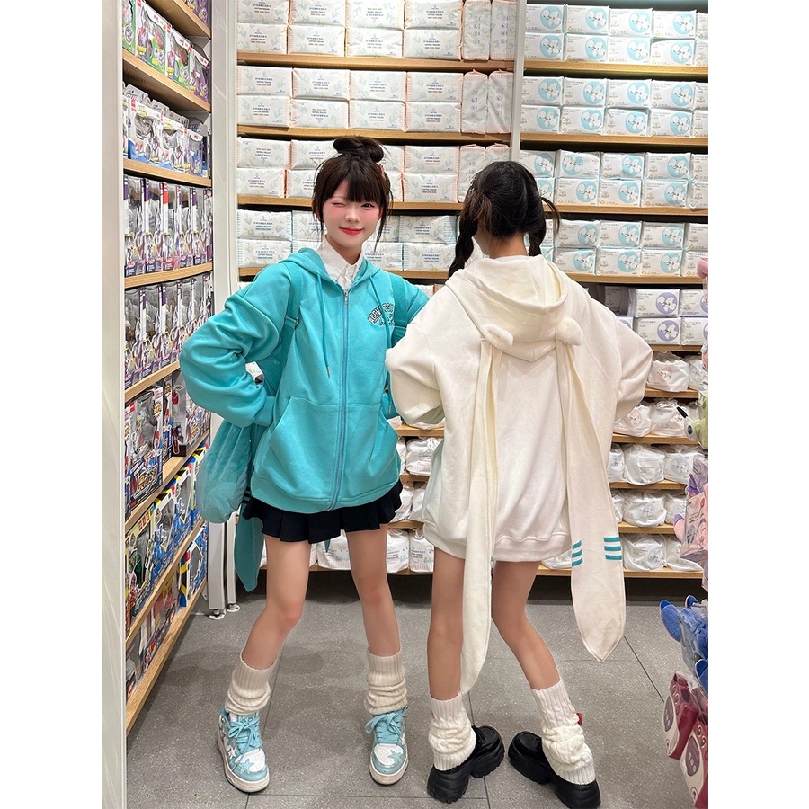 HANLU Áo Khoác cardigan Thiết Kế Tai Thỏ Hoạt Hình Ngọt Ngào Phong Cách Hợp Thời Trang Cho Nữ