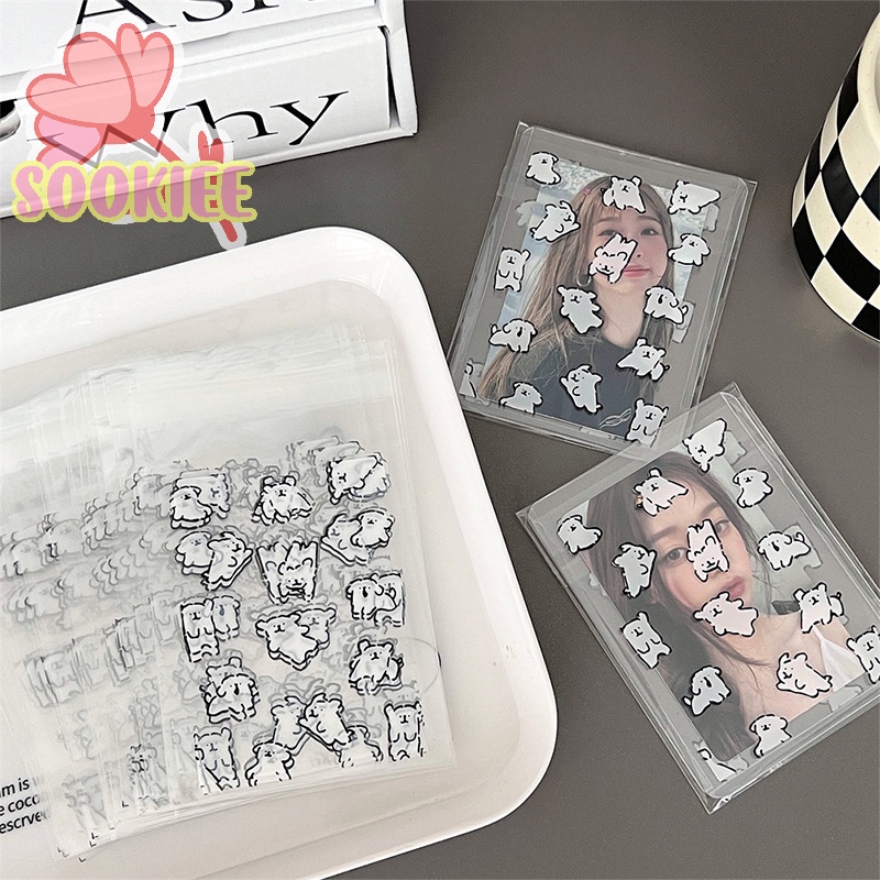 Bộ 50 Túi Đựng Ảnh Trong Suốt Tự Dính Hình Chú Chó Hoạt Hình Dễ Thương