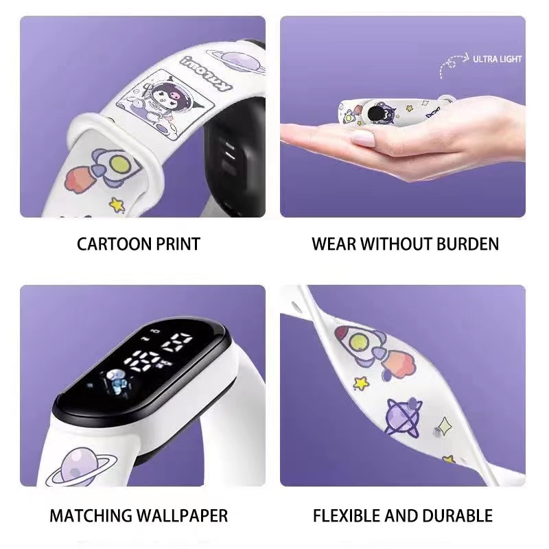 Sanrio Kuromi Phim Hoạt Hình Đồng Hồ Điện Tử Trường Tiểu Học Dễ Thương Trẻ Em Hoạt Hình In Hình LED Đồng Hồ Thể Thao