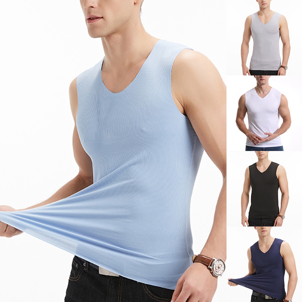 Áo Thun Lụa Lạnh Dáng Ôm Thoải Mái Thời Trang Mùa Hè Tập Thể Dục Thể Thao Dành Cho Nam