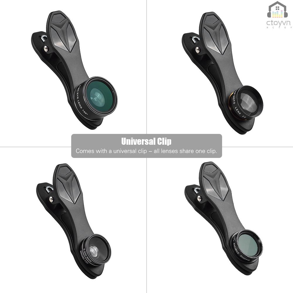 Bộ lens Điện Thoại 5 Trong 1 apexel apl-dg5h 198° Ống Kính fisheye Góc Rộng Xoay 15x macro 2x 0.63x