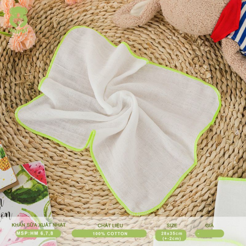 Set 10 khăn sữa Mipbi cao cấp 3 lớp, 4 lớp cotton kích thước 28 x 36 cm hàng chính hãng đảm bảo không xù lông