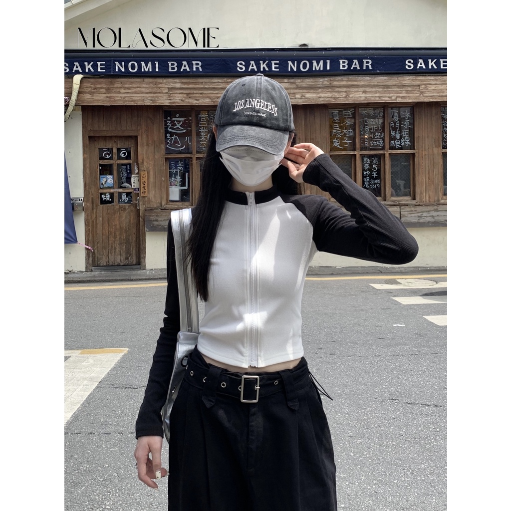 Áo Thun Tay Dài Cổ Tròn Màu Tương Phản Thời Trang 2023 Cho Nữ