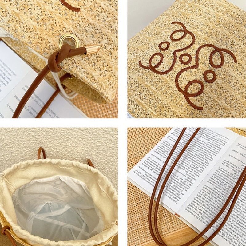 Túi Rơm Đeo Vai Sức Chứa Lớn Kiểu Dáng Đơn Giản Thời Trang Cho Nữ